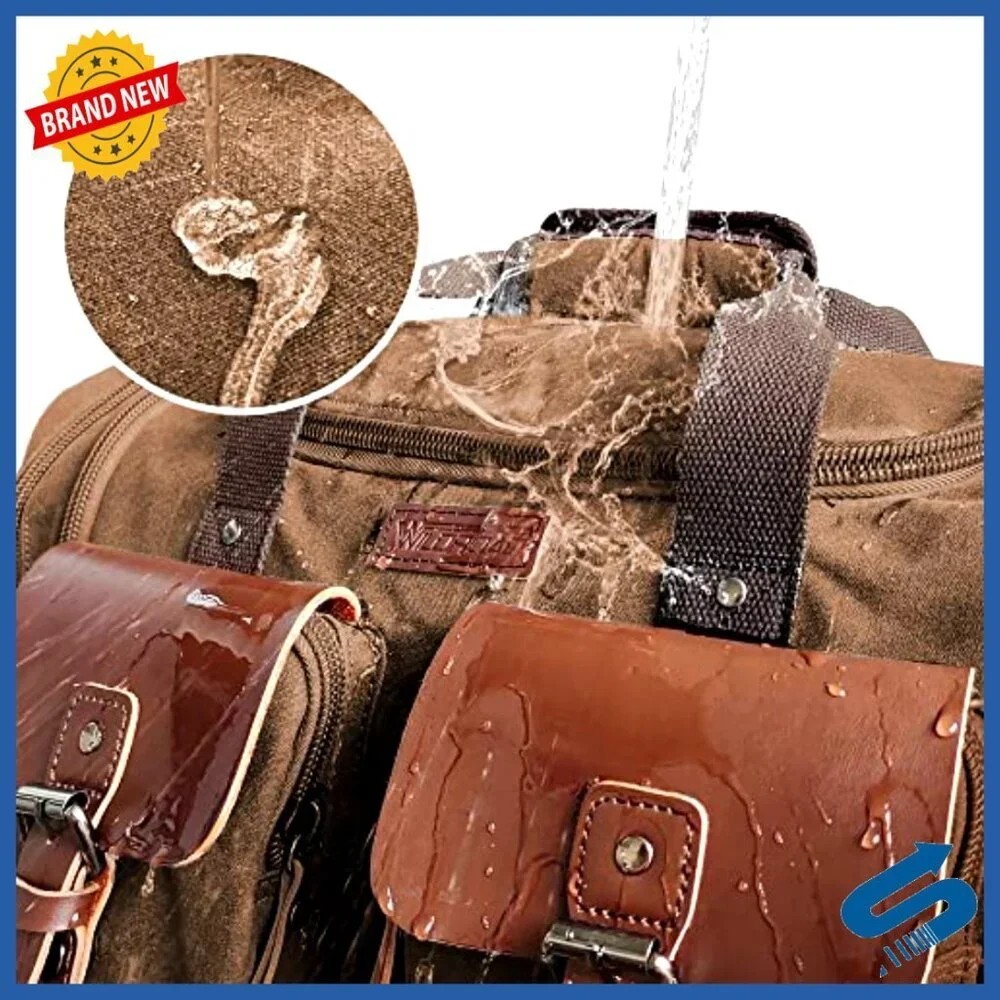 Vintage Waxed Canvas Leather Travel Duffle Bag Waterproof Weekender Carry On